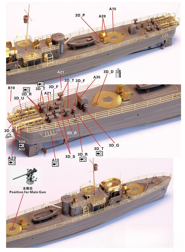 FIVE STAR SH350010 1/350 WWII USN PC461 Type Submarine Chaser 3D Printed Parts