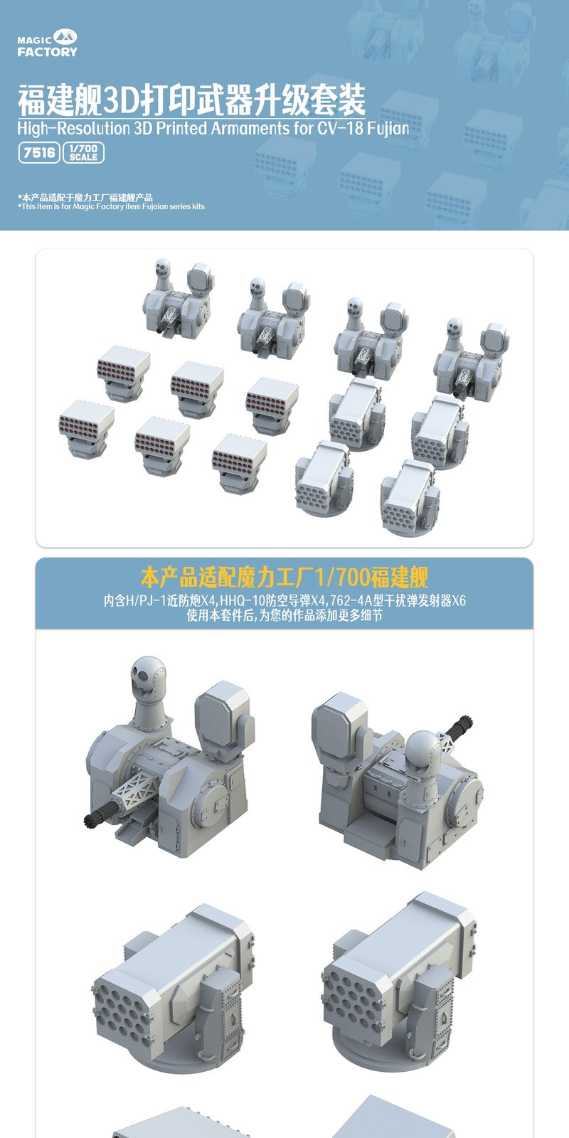 Magic Factory 1/700 7516 Fujian-class 3D-Printed Weaponry and Equipment Set — detail view 6