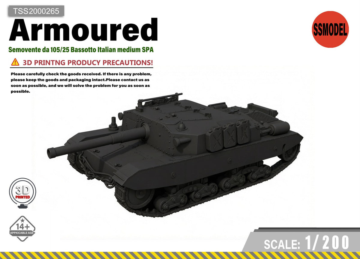SSMODEL 1/200 Semovente da 105/25 Bassotto Italian tank Model Kit TSS2000265 — scale model kit