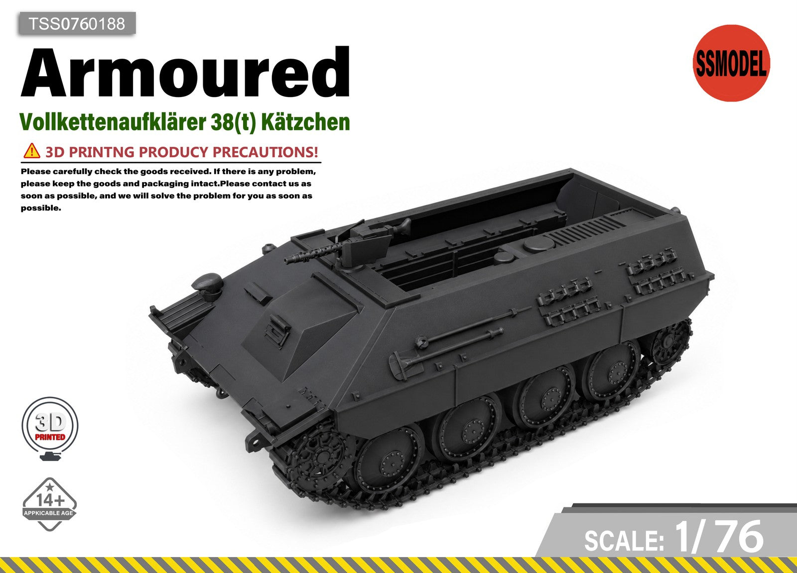 SSMODEL 1/76 Vollkettenaufklarer 38(t) Katzchen tank Resin Model Kit TSS0760188 Main image