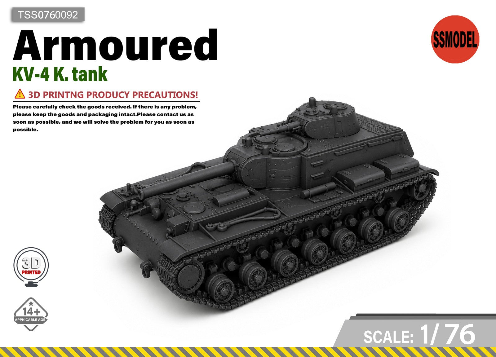 SSMODEL MODEL KIT 1/76 KV-4 K.Kuzmin, P.Tarapatin, V.Tarotko tank TSS0760092 — scale model kit