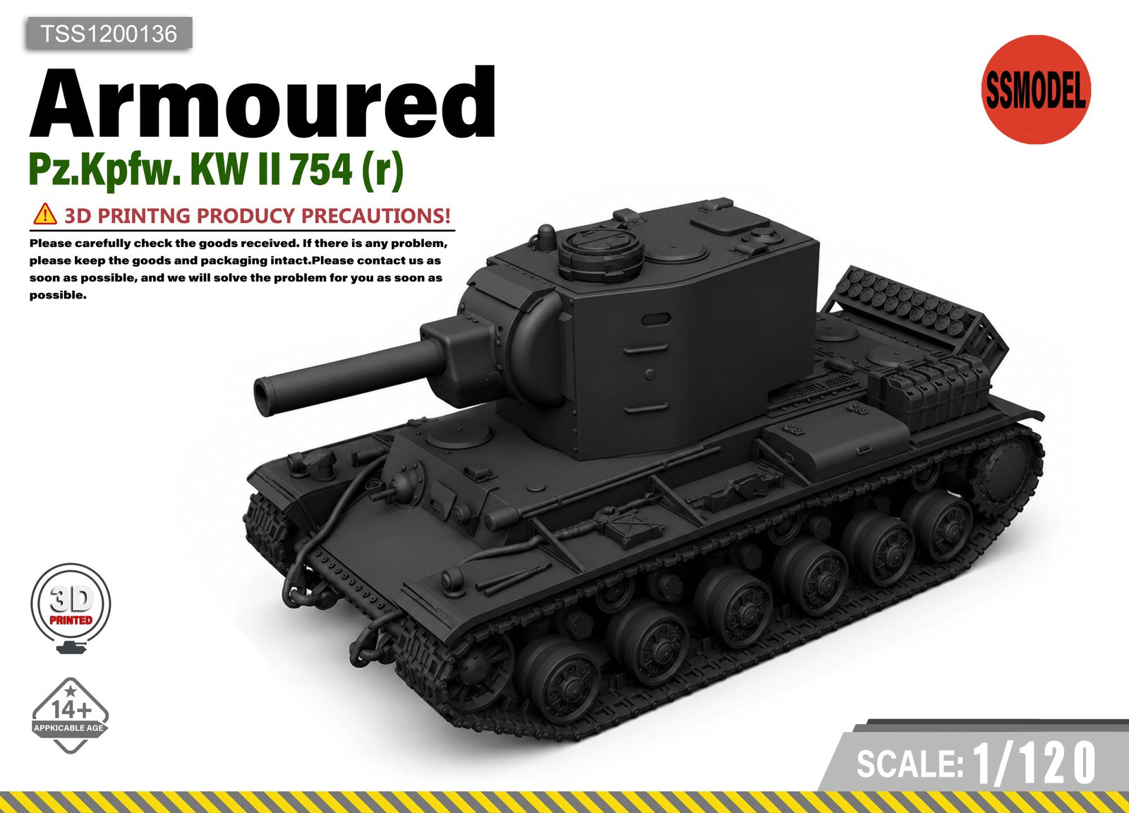 SSMODEL 1/120 Pz.Kpfw. KW II 754 (r) Tank Resin Model Kit TSS1200136 — scale model kit