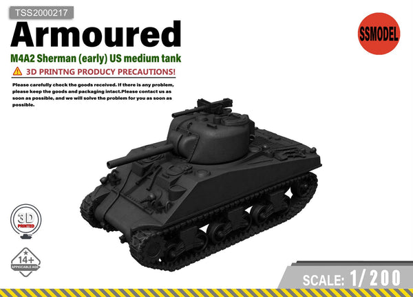 SSMODEL 1/200 M4A2 Sherman (early) US medium TANK  Resin  Model Kit TSS2000217