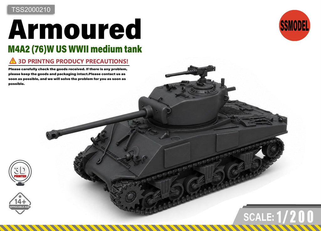 SSMODEL 1/200 M4A2 (76)W US WWII medium Tank Resin MODEL KIT TSS2000210