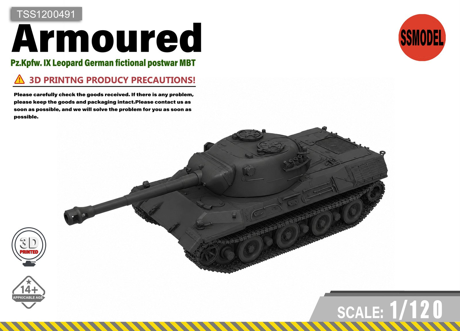 SSMODEL 1/120 Pz.Kpfw. IX Panther tank resin model kit TSS1200491 — scale model kit