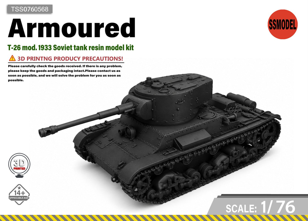 SSMODEL 1/76 T-26 mod. 1933 Soviet tank resin model kit TSS0760568 — scale model kit