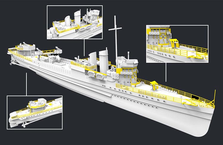 Flyhawk FH1105 1/700 HMS Campbeltown 1942 Plastic Model Kit Secondary image