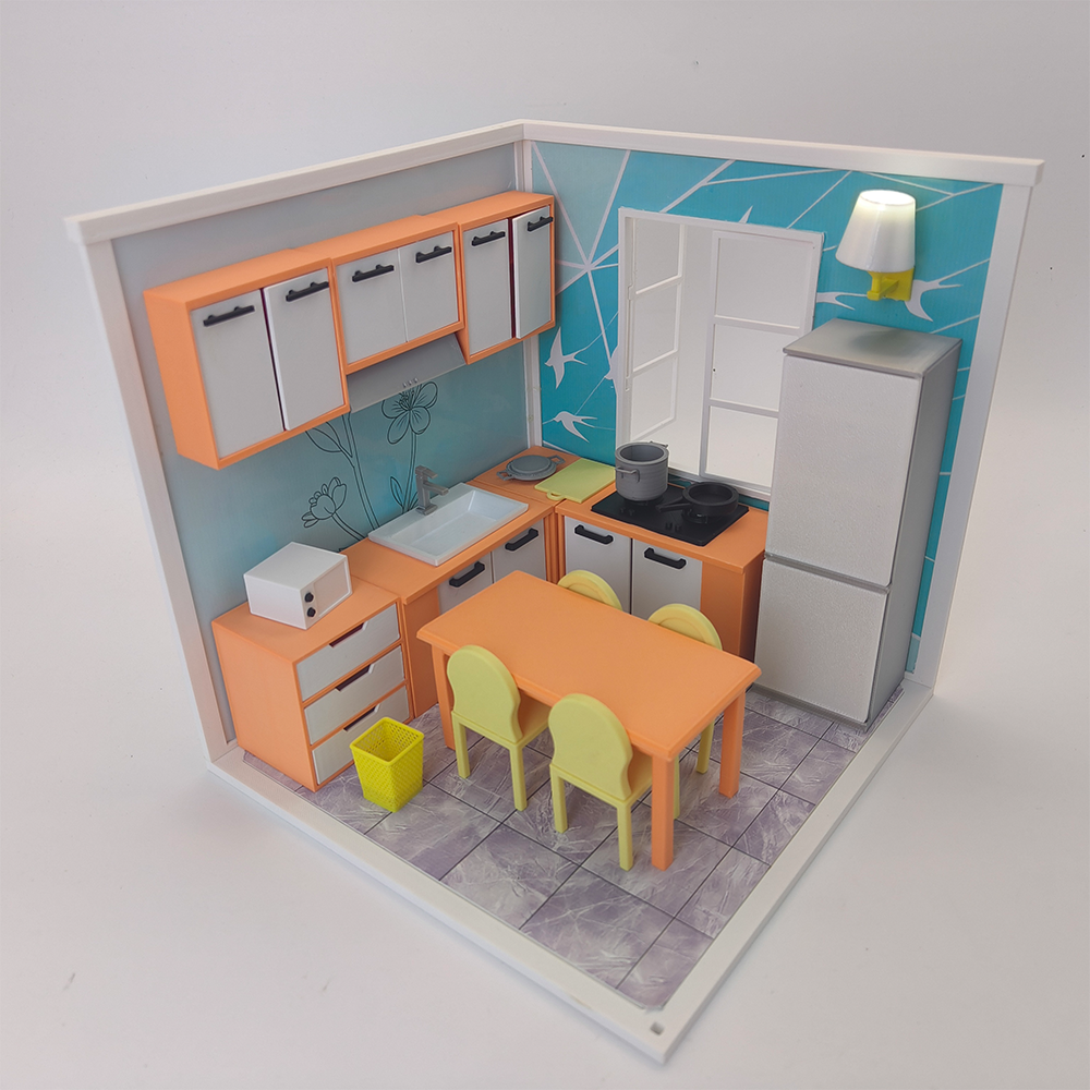 LYTP121004 1/12 Spring Kissed Moments Spring Kitchen 3D Printing DIY Miniature Scenes Dollhouse Creative Decorations Desktop Scenarios Mini Models 12-Inch BJD OB Doll — scale model kit