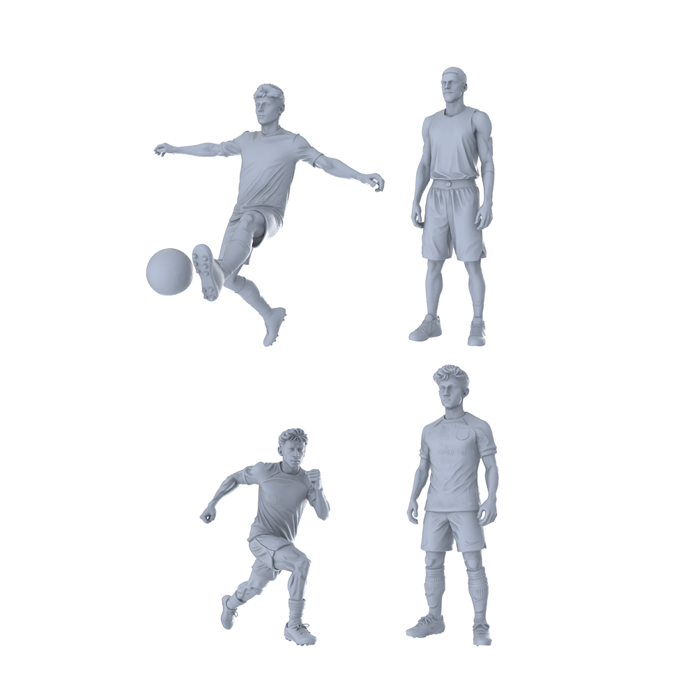 MRY-SFW LYTR502 Modern Soccer Players Field Action Group of 4 Miniature Car Diorama Figures Scene Props Accessories Resin 3D Printed Resin Model Kit by SSMODEL