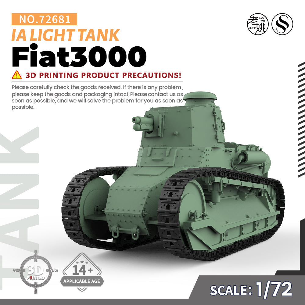 SSMODEL 681 Military Armoured Model Kit Italy Fiat3000 Light Tank — scale model kit