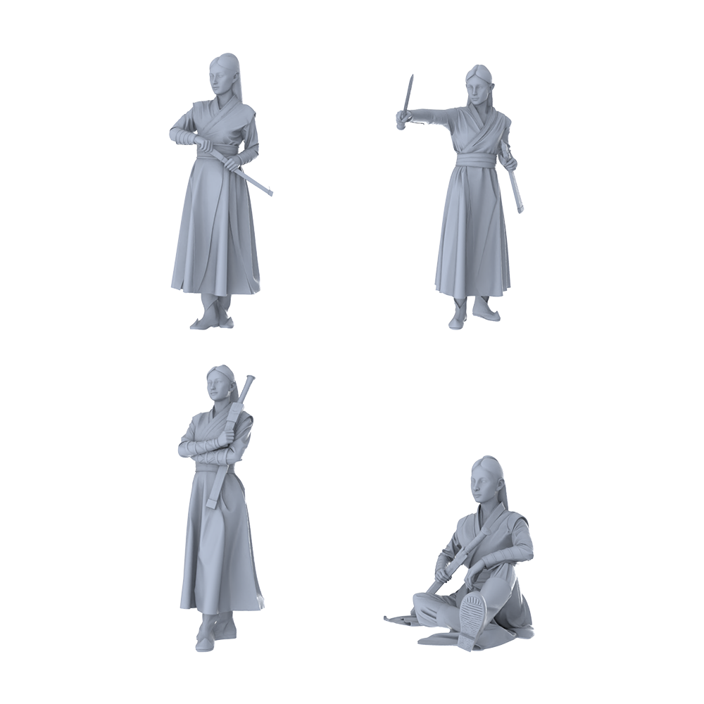 MRY-SFW LYTR491 Ancient Female Swordsmen Heroic Stances Group of 4  Miniature Car Diorama Figures Scene Props Accessories Resin 3D Printed Resin Model Kit by SSMODEL Main image
