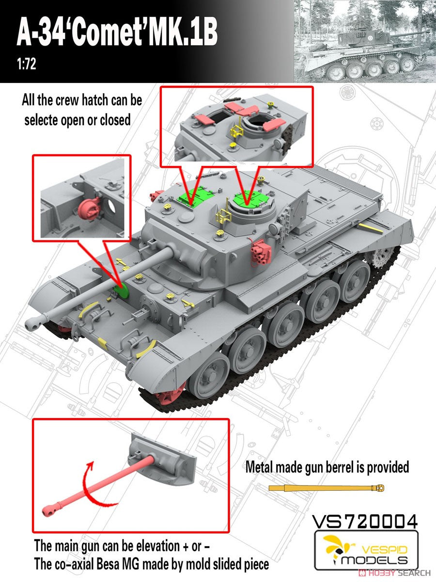 VESPID MODELS VS720004 1/72 A-34 COMET MK.1B Plastic Model Kit — detail view 3
