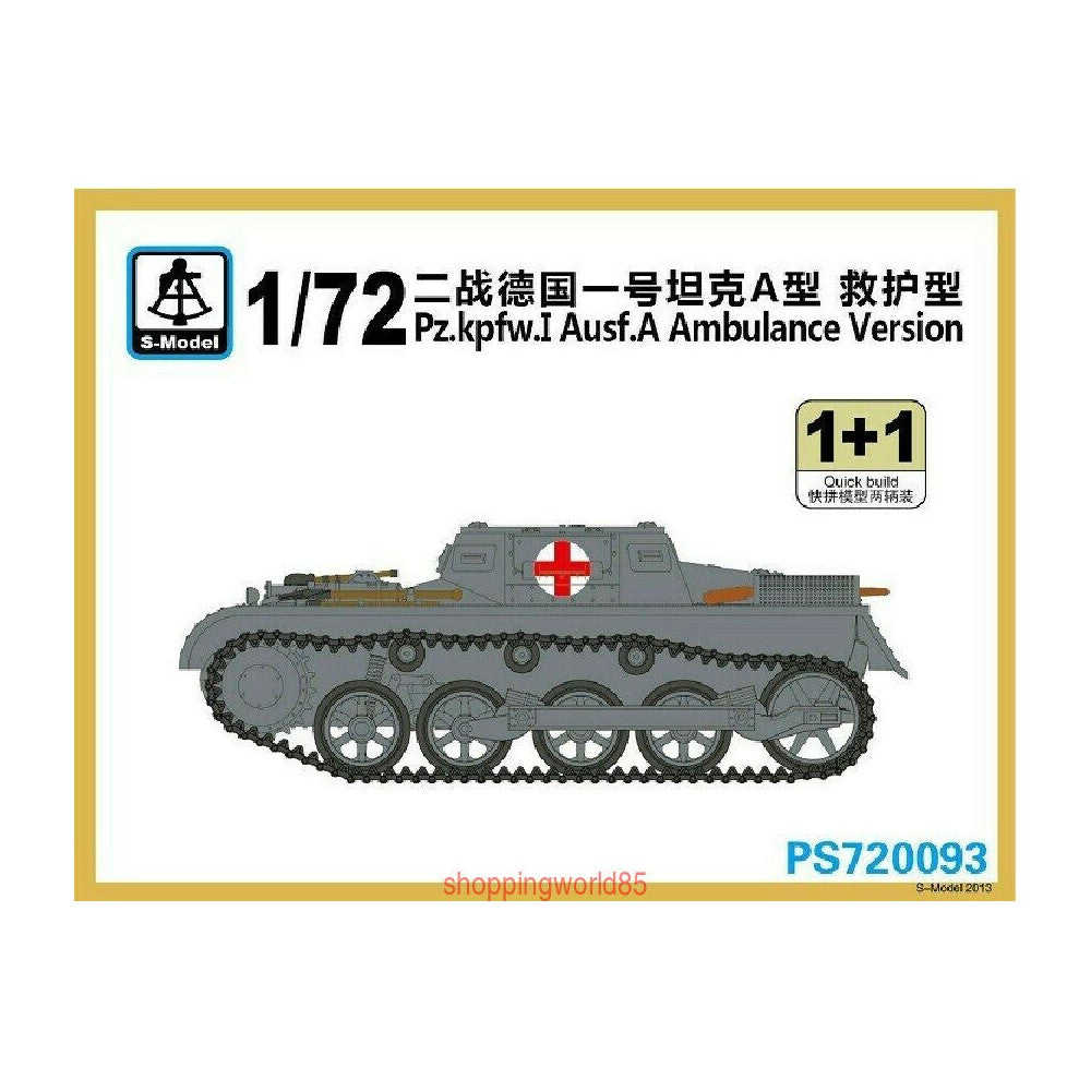 S-Model PS720093 1/72 Pz.kpfw.I Ausf.A Ambulance Version 1+1 Plastic Model Kit — scale model kit