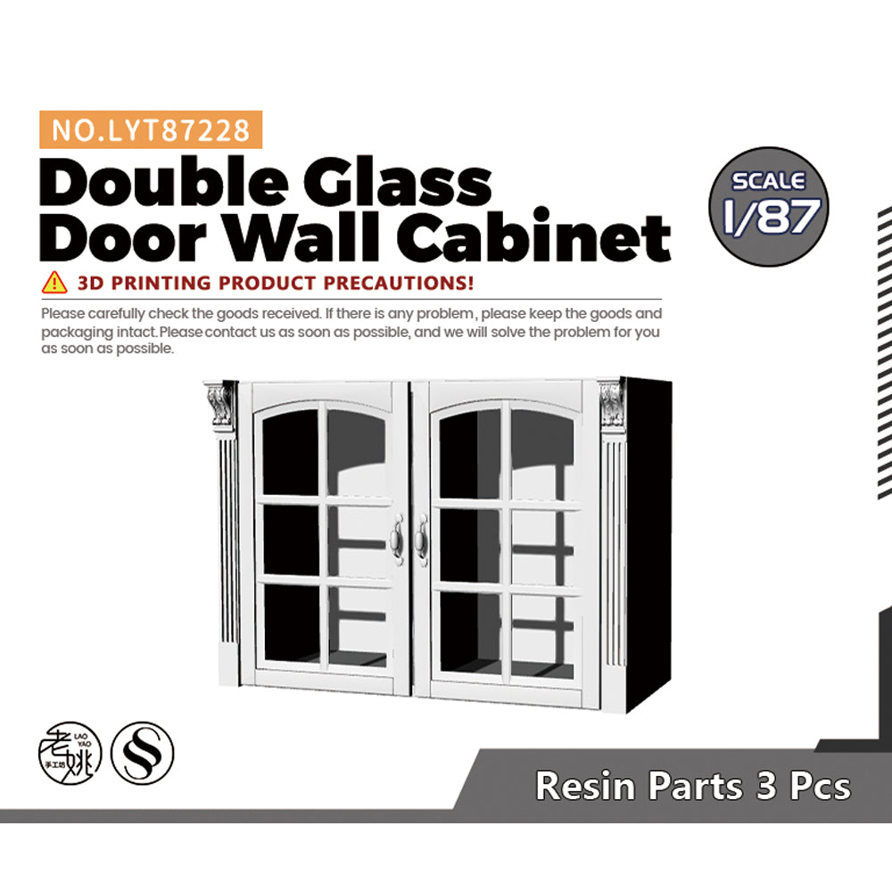 Yao's Studio LYT228 Double Glass Door Wall Cabinet HO/OO/Z/N/TT Railroad Miniature Accessory Display Props — scale model kit