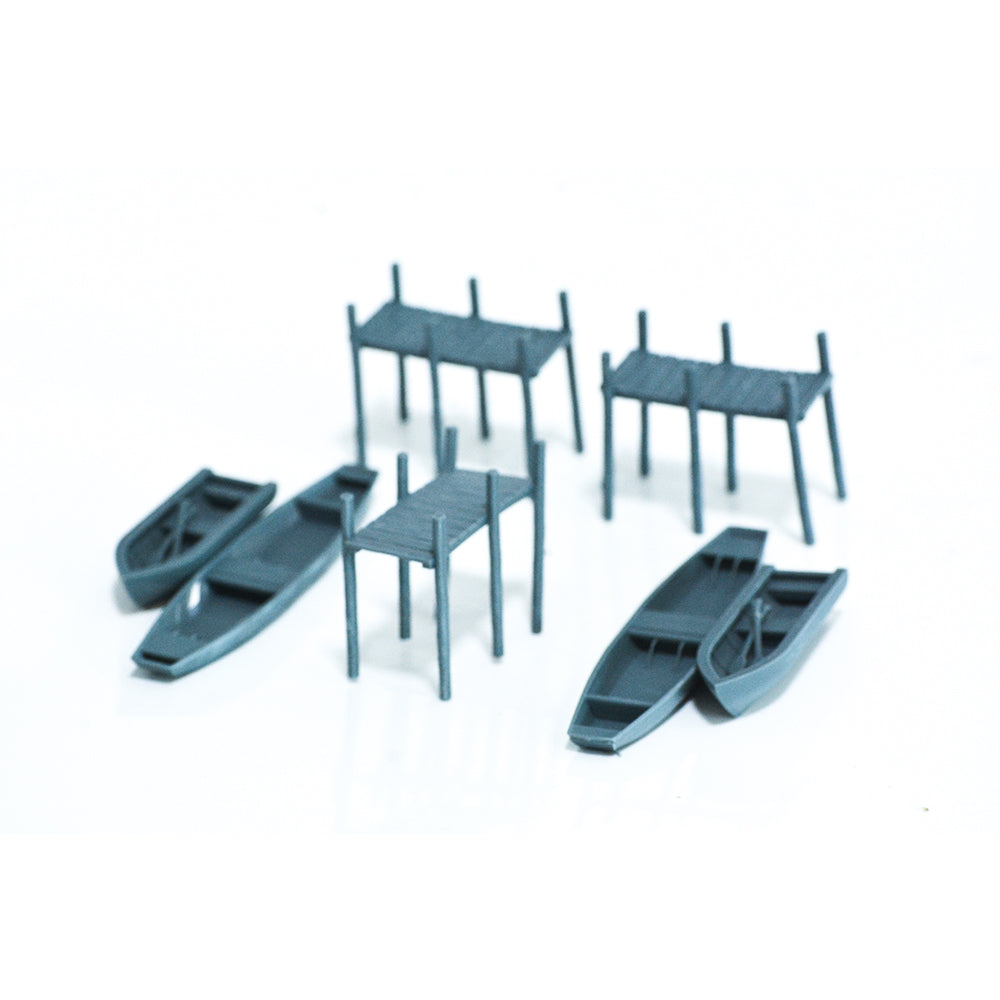 Yao's Studio LYTS038 Part Of The Dock Boats And Canoes Scene Of The Railway Train Layout. — scale model kit