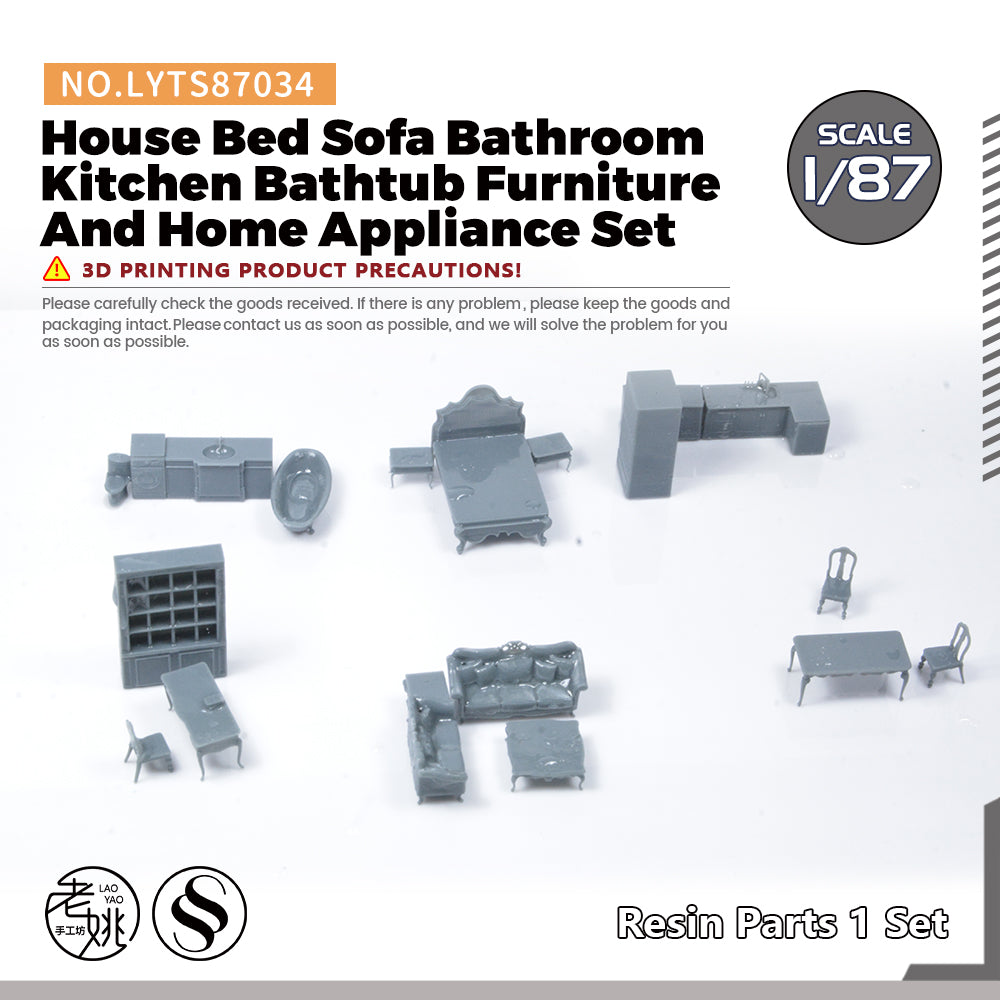 Yao's Studio LYTS034 Miniature Scene Of House Bed Sofa Bathroom Kitchen Bathtub Furniture And Home Appliance Set Interior Components Of The House — scale model kit