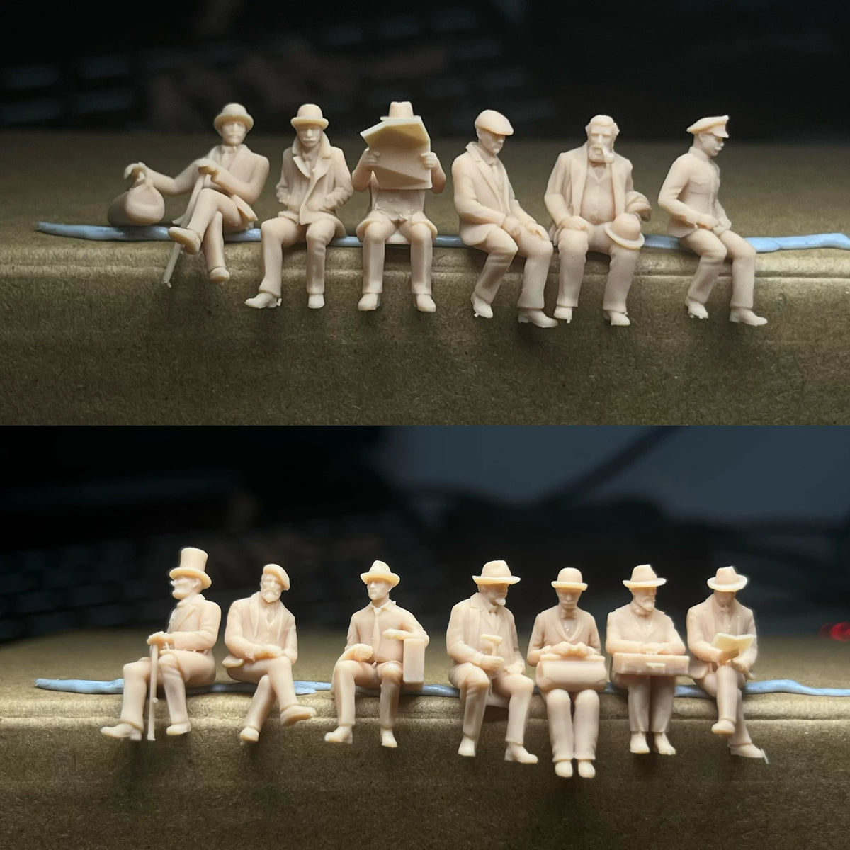 A group of 13 European men in seated posture during World War II LSSNO62 1/35/48/64/72/87/100/144 — scale model kit