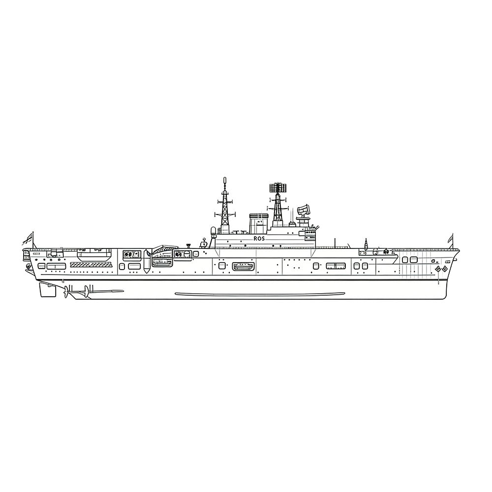 Detail view of SSC183 Military Model HMS Audacious Class Eagle R05 Aircraft Carrier Water Line Model