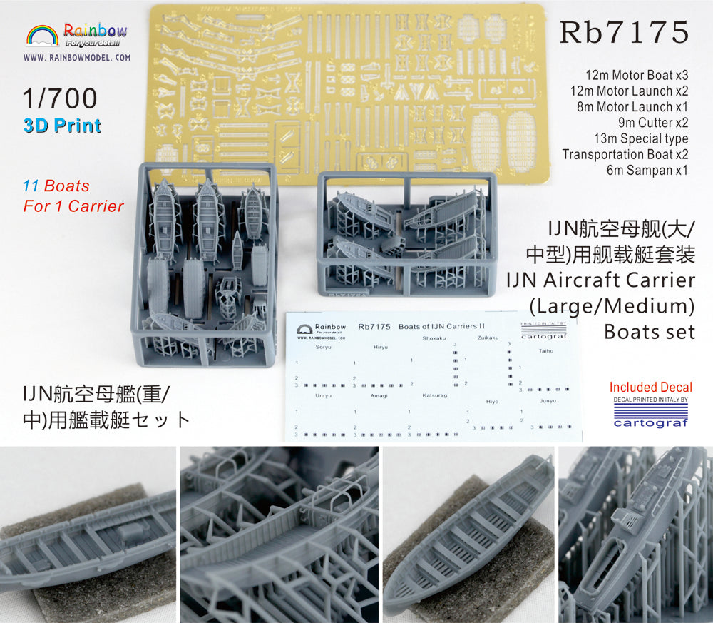 Rainbow RB7175 1/700Detail Up IJN Aircraft Carrier (Large/Medium) Boats set [3DP+PE+Decal] — detail view 2