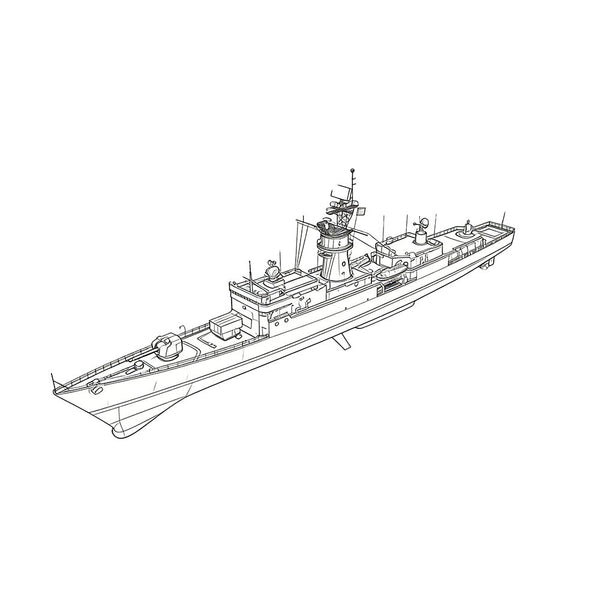 Detail view of SSC170 Military Model SNS Baleares Class Frigate Water Line Model