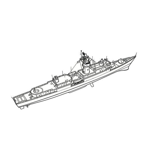 Detail view of SSC170 Military Model SNS Baleares Class Frigate Water Line Model