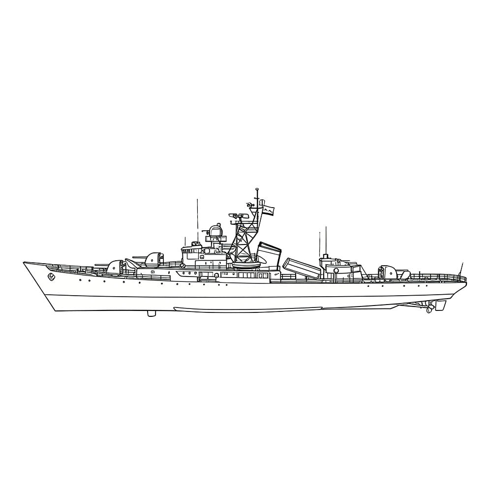 Detail view of SSC175 Military Model CNS Chengdu Class Frigate Water Line Model