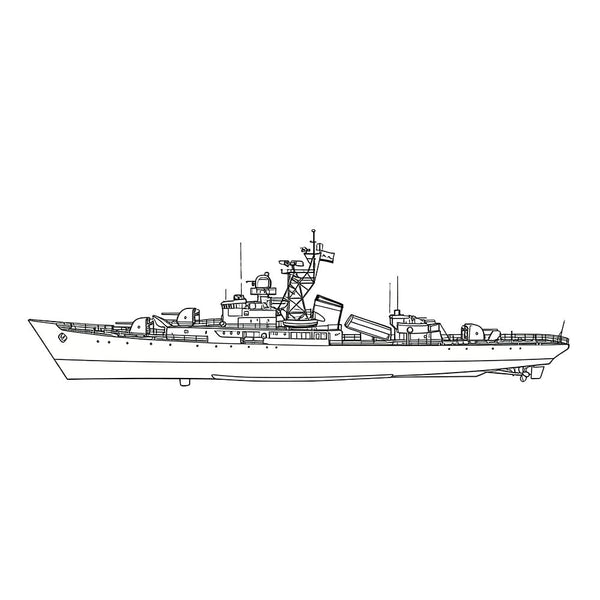 Detail view of SSC175 Military Model CNS Chengdu Class Frigate Water Line Model