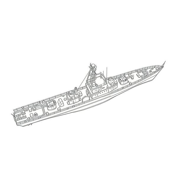 Detail view of SSC176 Military Model CNS Hainan Class Submarine Chaser Water Line Model