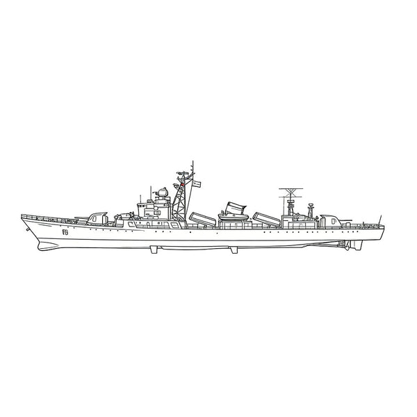 Detail view of SSC178S Military Model CNS Jianghu II Class Frigate Full Hull Model
