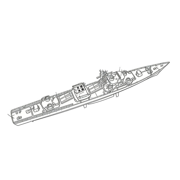 Detail view of SSC180S Military Model CNS Jianghu I Class Frigate Full Hull Model