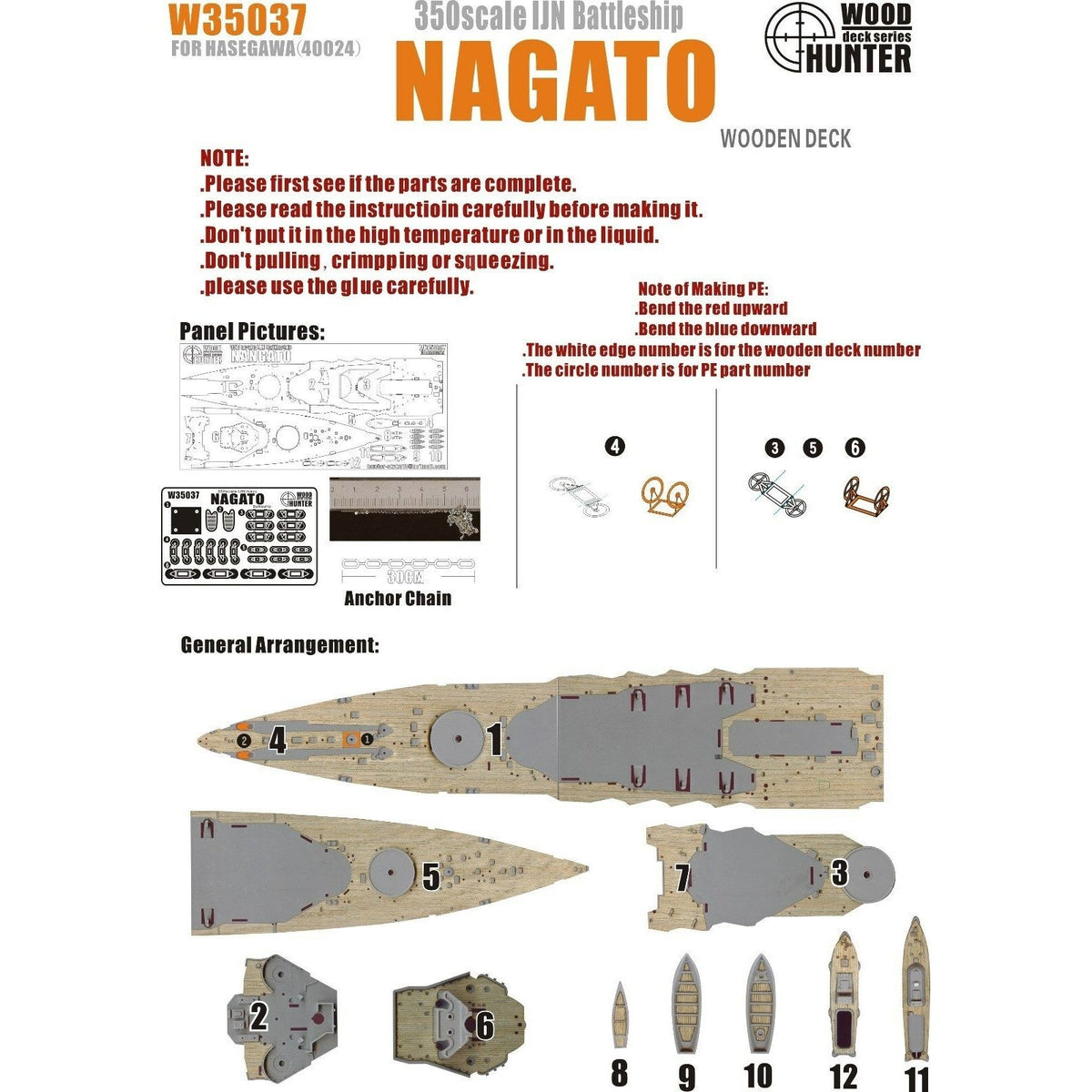 Hunter W35037 1/350 Wood Deck IJN BATTLESHIP NANGATO FOR HASEGAWA 40024 Main image