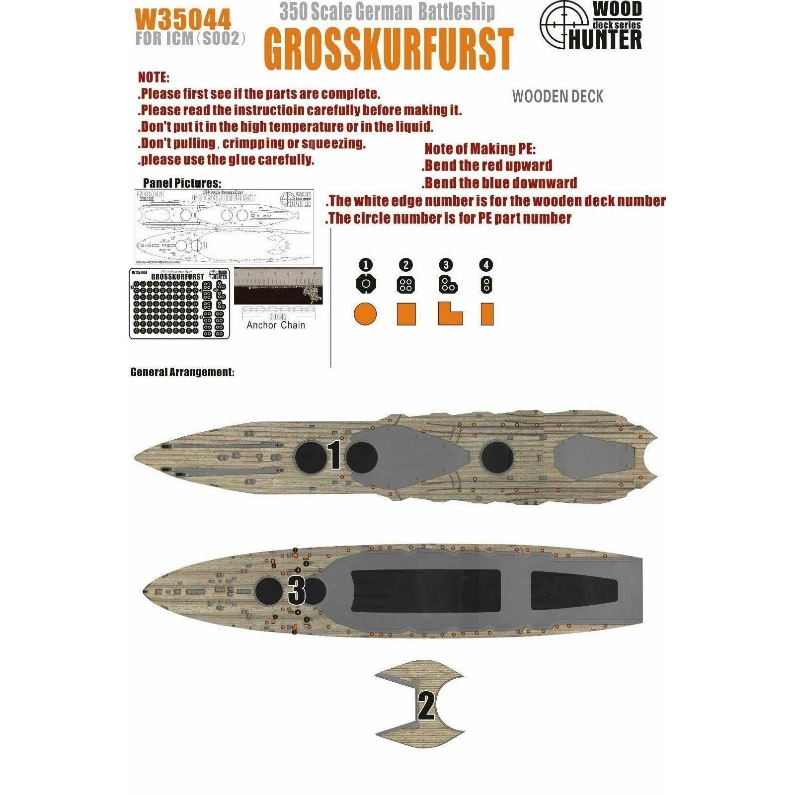 Hunter W35044 1/350 Wood Deck German Navy GROSSKURFURST FOR ICM S002 Main image