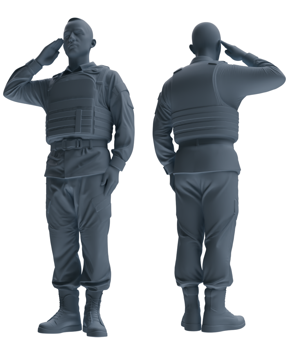 MRY-SFW SSTR029 Miniatures Soldier Model Kit 1993 Mogadishu Black Hawk Helicopter Soldier Saluting Six-Person Group — detail view 2