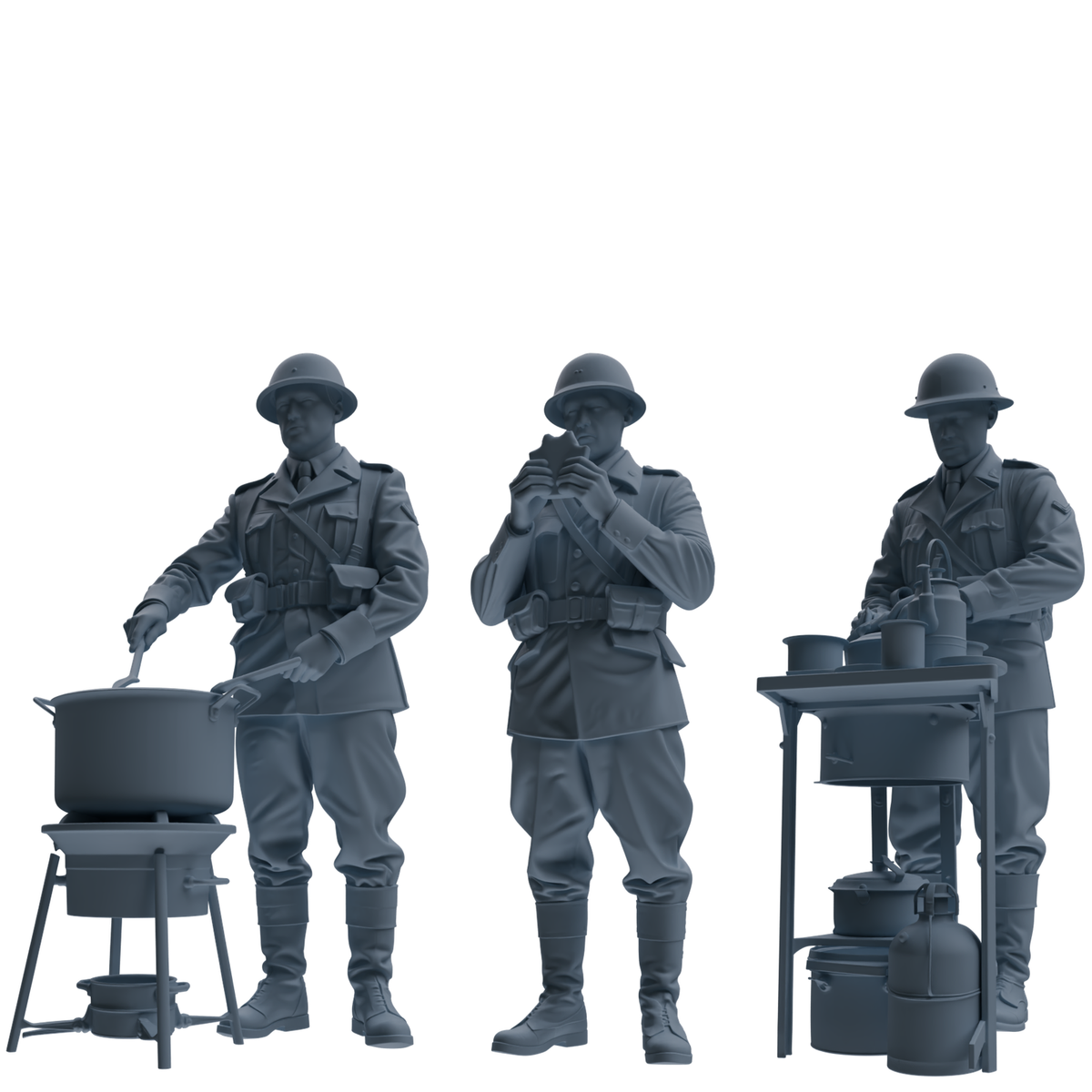 MRY-SFW SSTR222 WWII French Army Logistics Soldier Picnic Three-Person Group — scale model kit