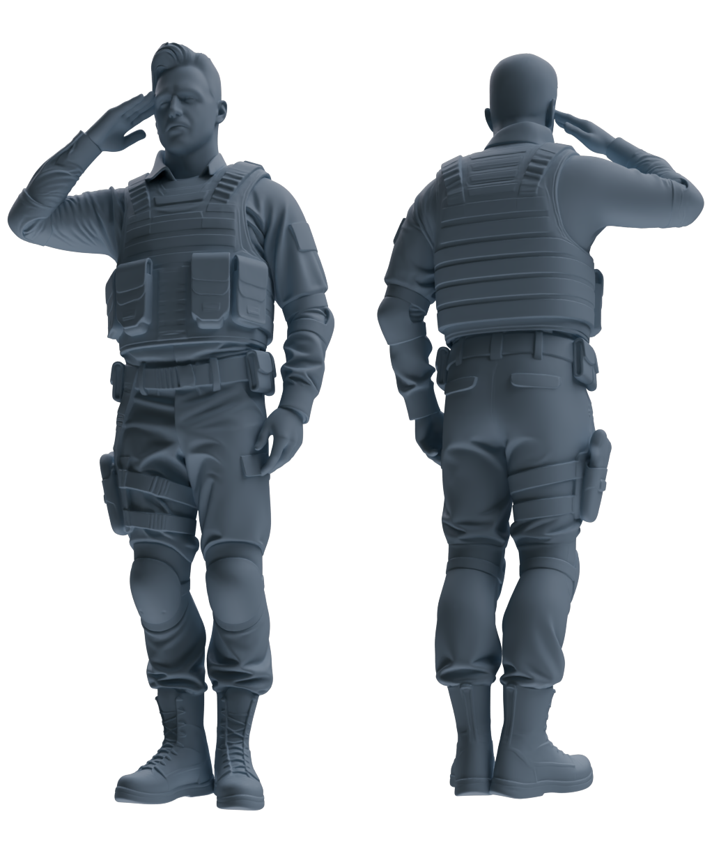 MRY-SFW SSTR029 Miniatures Soldier Model Kit 1993 Mogadishu Black Hawk Helicopter Soldier Saluting Six-Person Group — detail view 3