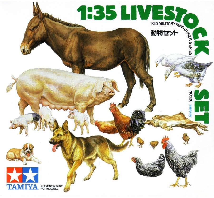 Tamiya 35128 1/35 Scale Military Model Kit Livestock Animal Set Main image