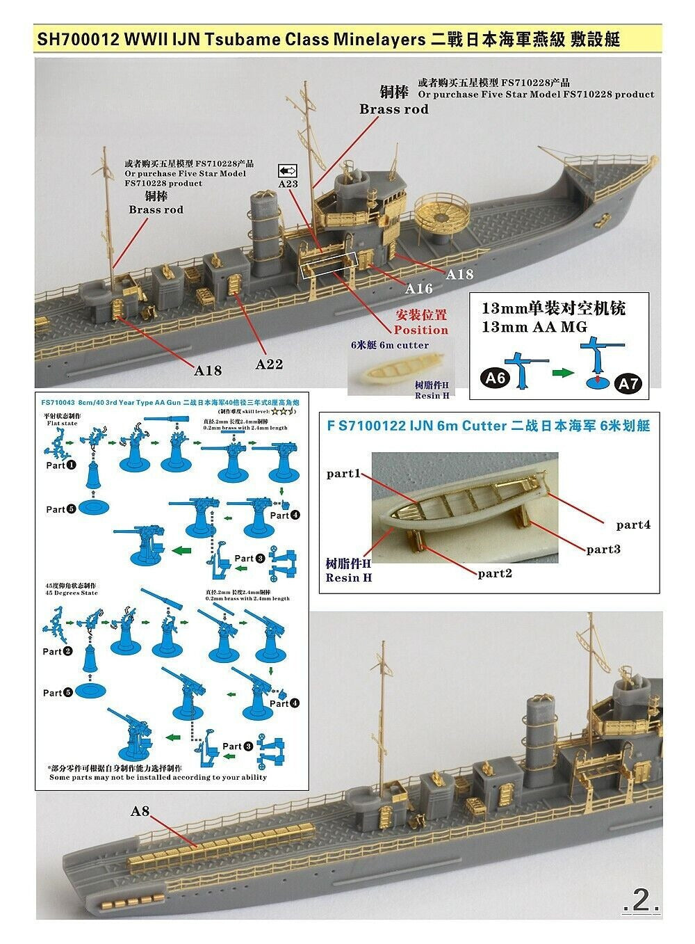 Fivestar 1/700 WWII IJN Tsubame Class Minelayer Resin Model Kit SH700012