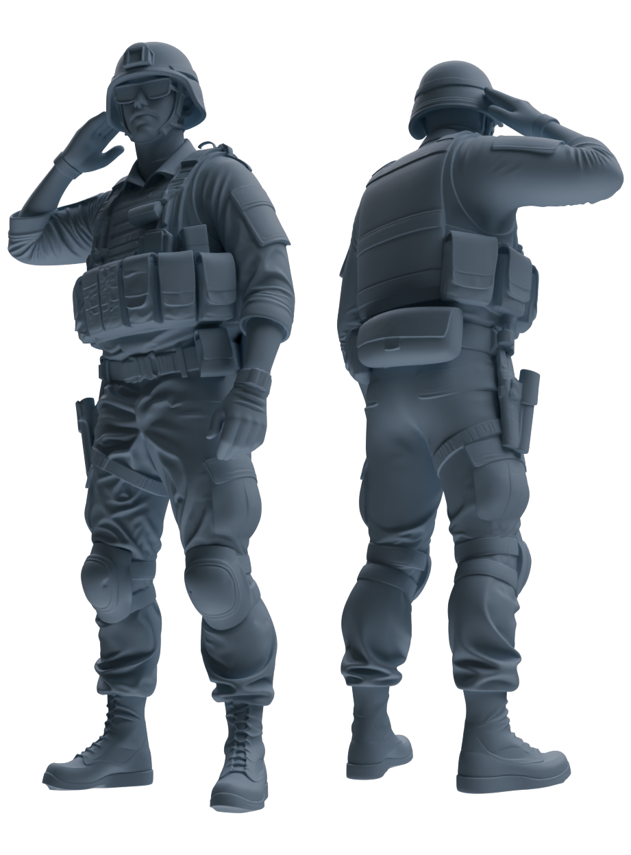 MRY-SFW SSTR029 Miniatures Soldier Model Kit 1993 Mogadishu Black Hawk Helicopter Soldier Saluting Six-Person Group — detail view 6