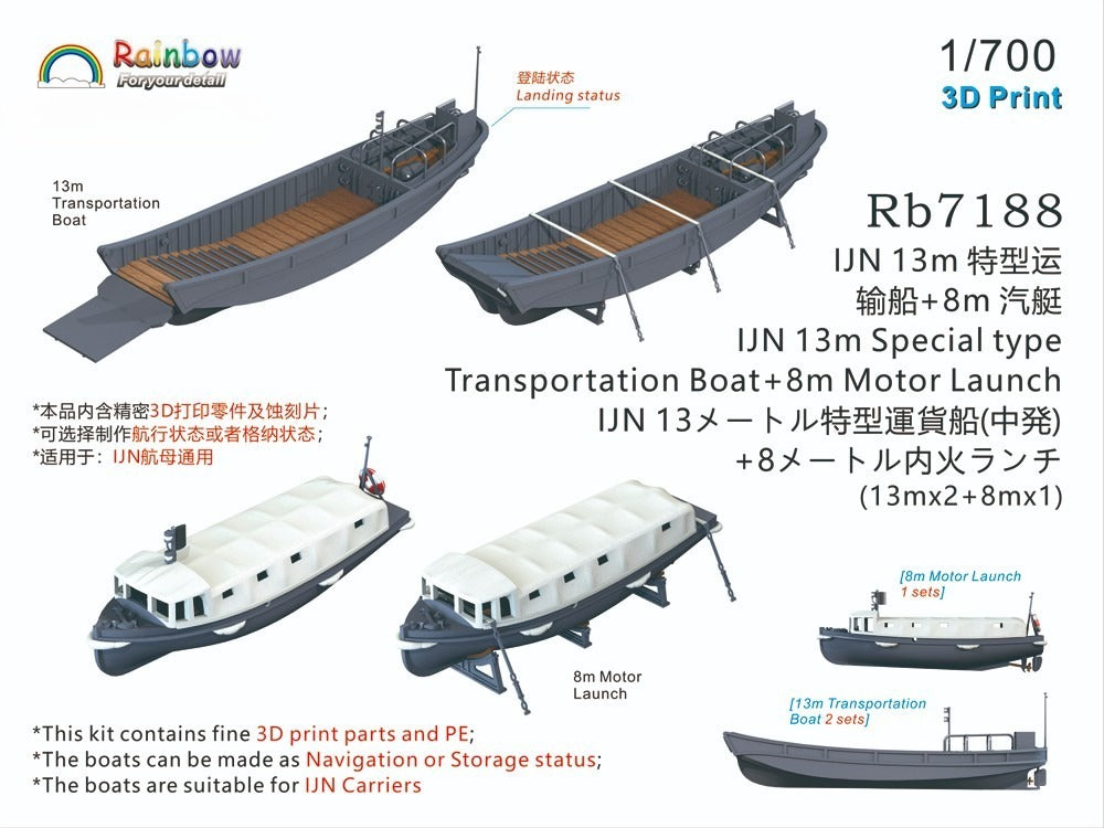 Rainbow RB7188 1/700 Detail Up IJN 13m Transportation Boat+8m Motor Launch Main image