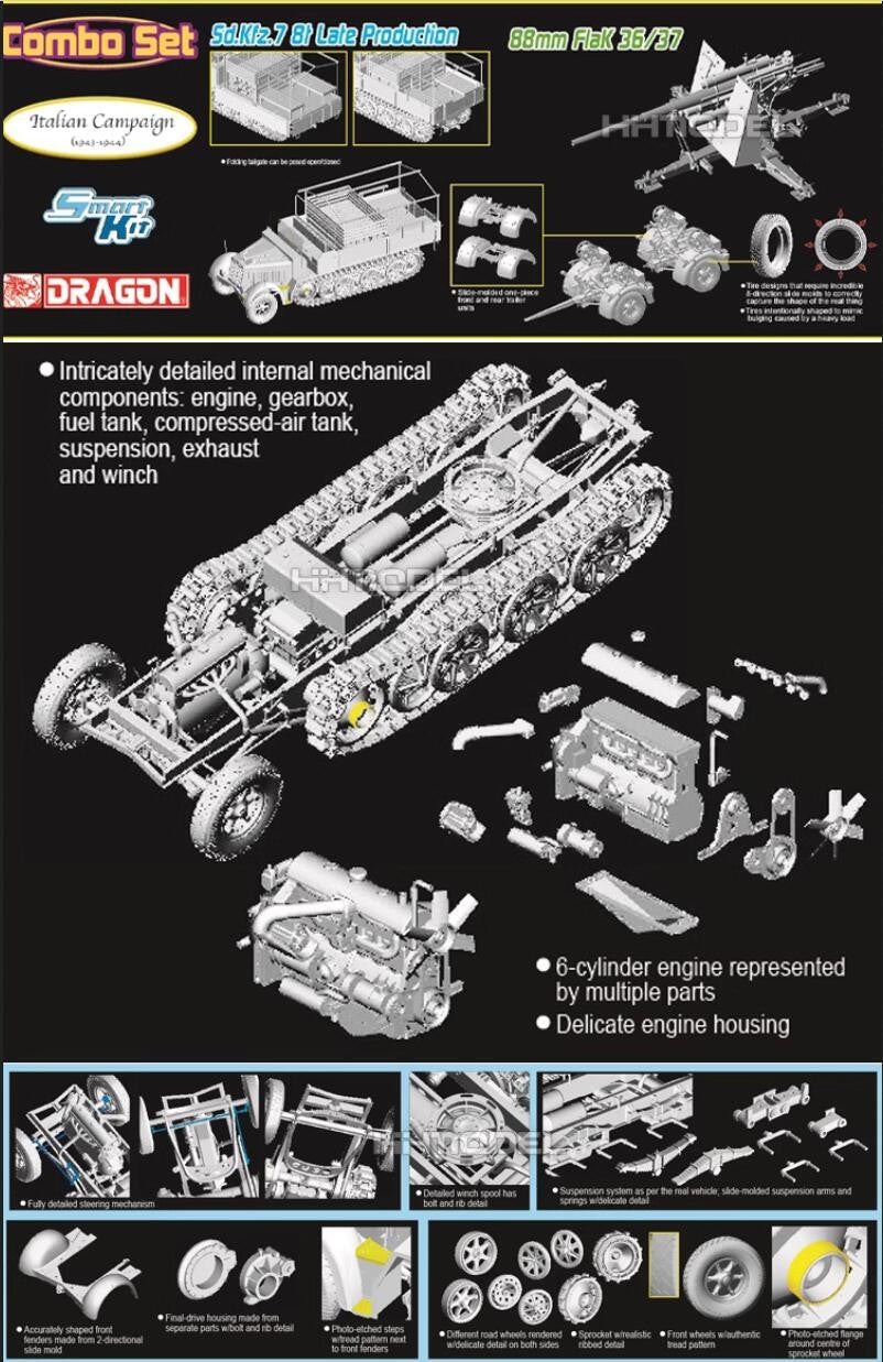 DRAGON 6971 1/35 German Sd.Kfz.7 8ton Late Production mit 88mm FlaK 36/37 Set — detail view 3