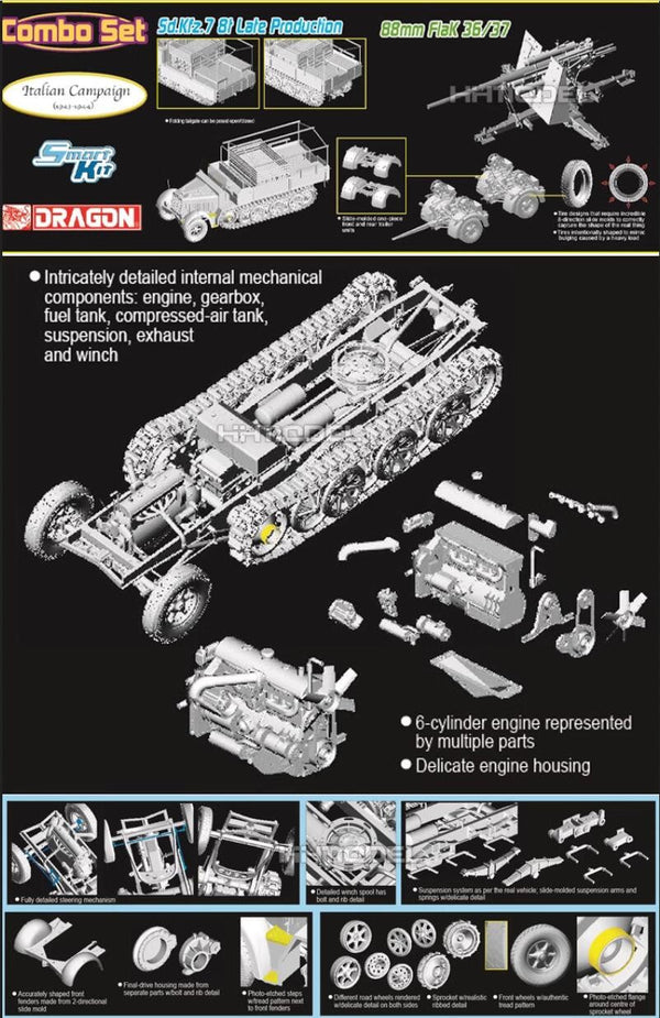 DRAGON 6971 1/35 German Sd.Kfz.7 8ton Late Production mit 88mm FlaK 36/37 Set