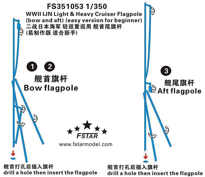 Fivestar PE 1/350 WWII IJN Light & Heavy Cruiser Flagpole(bow and aft) FS351053
