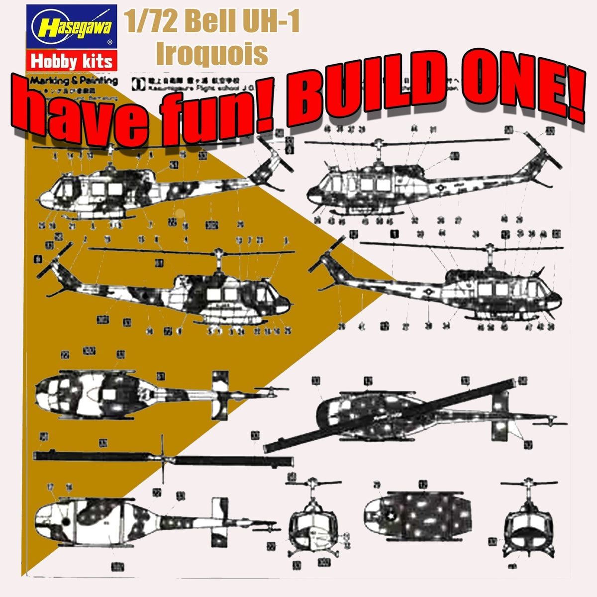 HASEGAWA 00141 1/72 BELL UH-1H (HUEY) IROQUOIS UTILITY HELICOPTER MODEL KIT — detail view 3