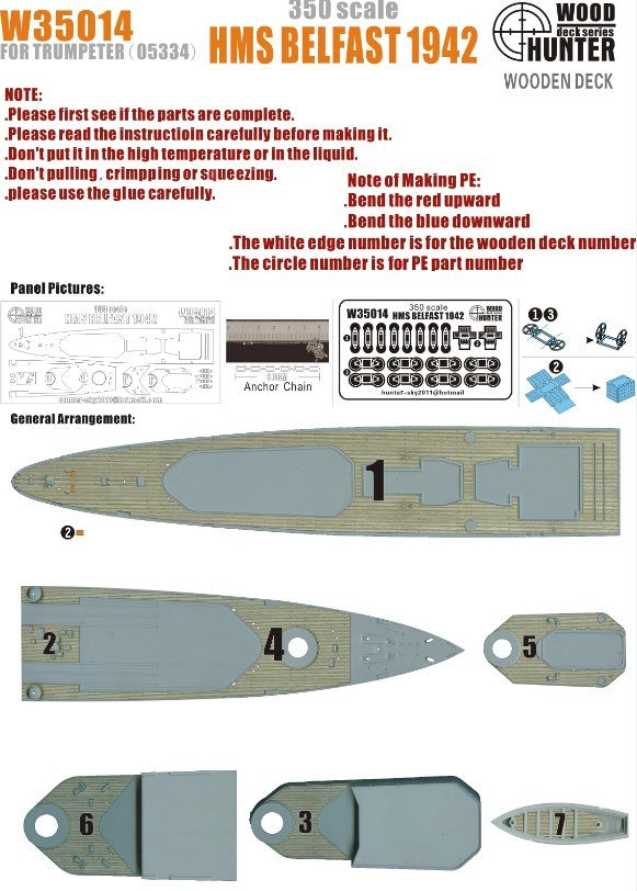 2018 Hunter W35014 1/350 Wood deck HMS Belfast 1942 for Trumpeter Top quality Main image