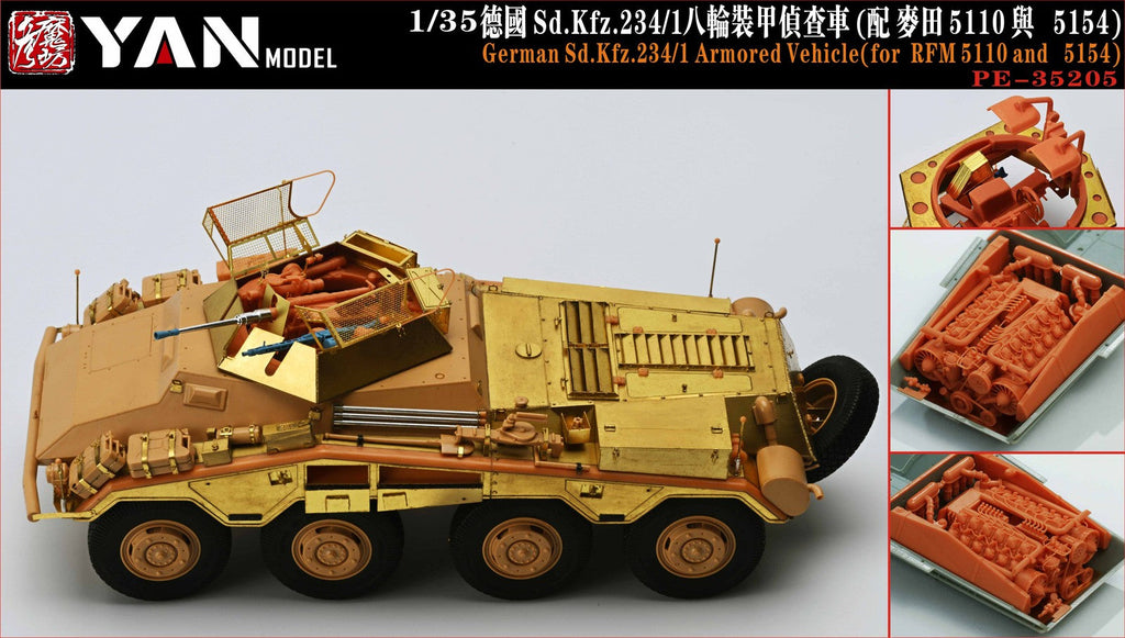 YAN MODEL PE-35205 1/35 German Sd.Kfz.234/1 Armored Vehicle(for RFM 5110&5154)
