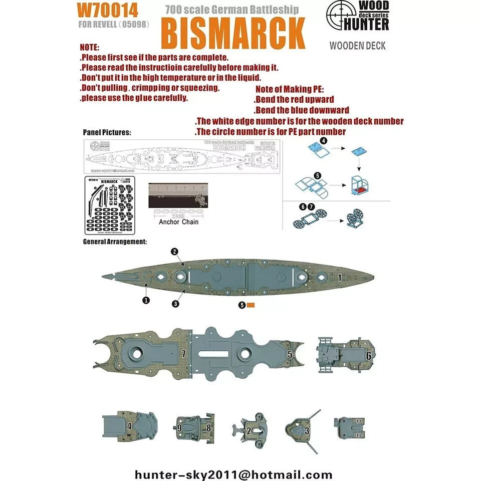 Hunter W70014 1/700 Wood Deck German Battleship BISMARCK FOR REVELL 05098 Main image