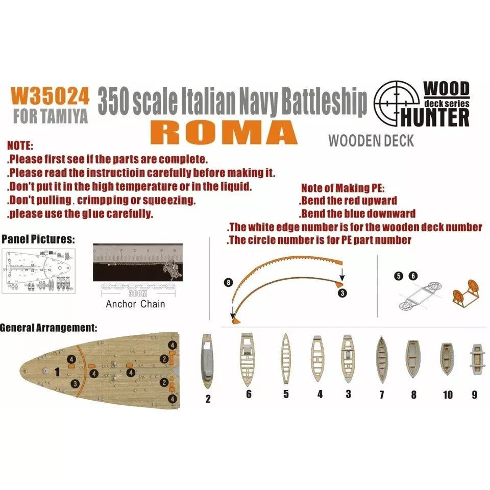 Hunter W35024 1/350 Wood Deck Italy Battleship ROMA FOR TRUMPETER 05318 — scale model kit