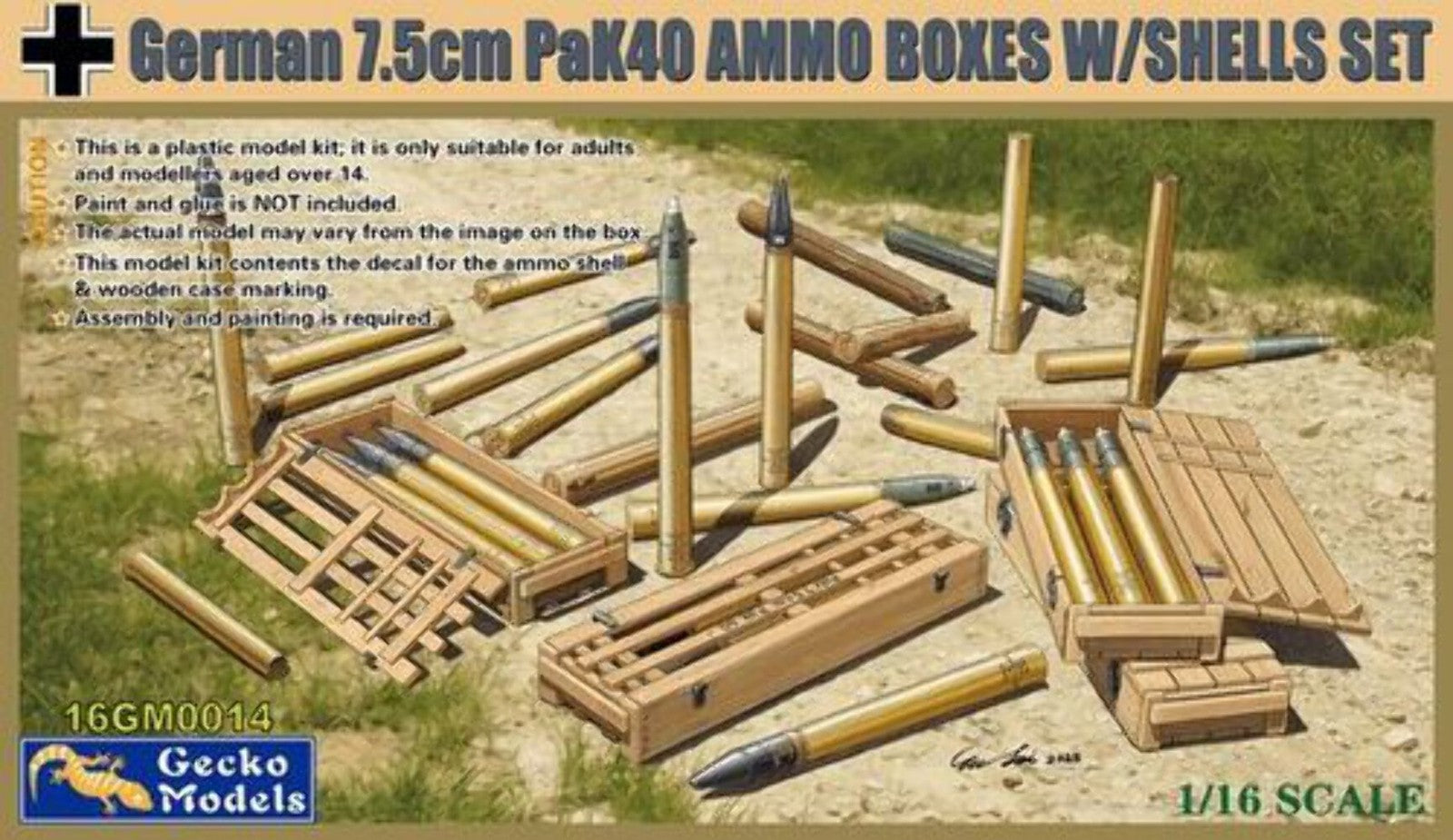 Gecko Models 16GM0014 1/16 German 7.5 cm Pak 40 AMMO Boxes with shells set Main image
