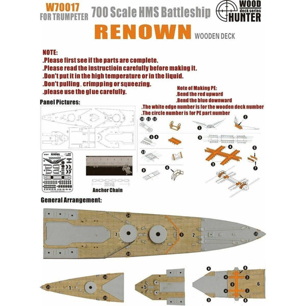W70017 1/700 Wood Deck HMS Battleship RENOWN FOR Trumpeter 05764