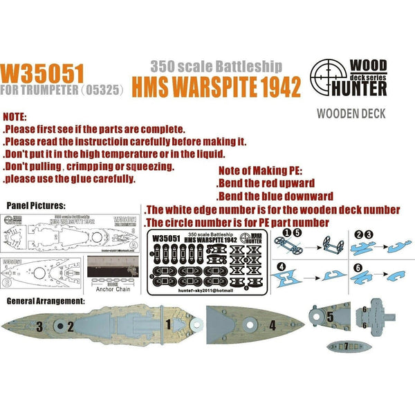 W35051 1/350 Wood Deck BATTLESHIP HMS WARSPITE 1942 FOR Trumpeter 05325